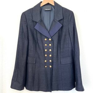 Carlisle Navy Blue Silk Tweed Knit Double-Breasted Blazer Size 14